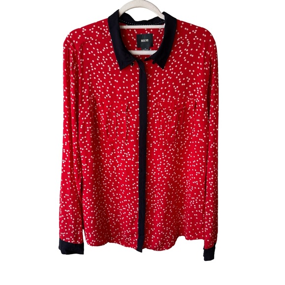 Maeve Red and White Polka Dot Button Down Shirt Size 12 Parisian Retro Office - Picture 2 of 14
